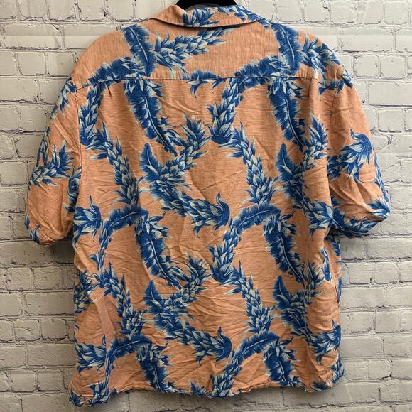Caribbean Pure Silk Orange Blue Tropical Button Down Shirt Size XL *READ - Picture 4 of 7